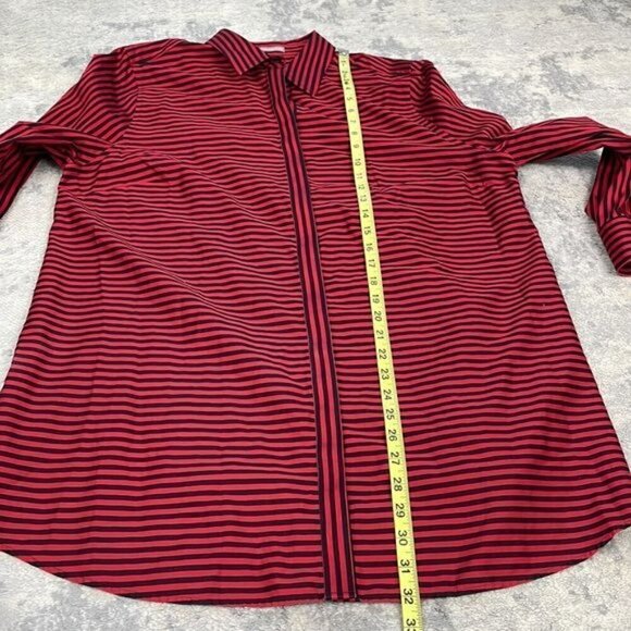 Chicos Button Front Tunic Shirt Long Sleeve Red Black Stripe Wrinkle Resistant 3 - Picture 4 of 10